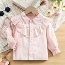 Toddler Flickor Broderi Volang Trim Button Up Blus