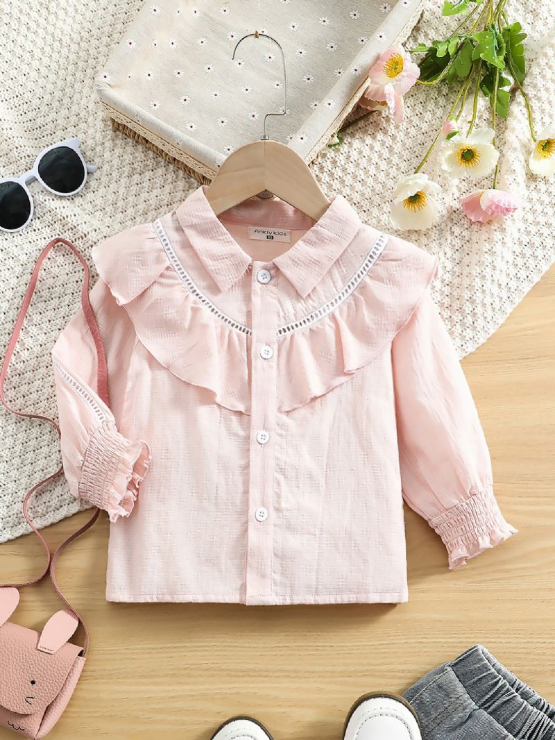 Toddler Flickor Broderi Volang Trim Button Up Blus