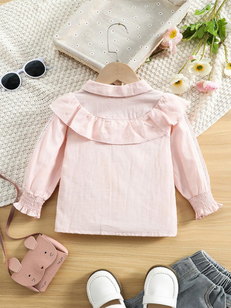 Toddler Flickor Broderi Volang Trim Button Up Blus