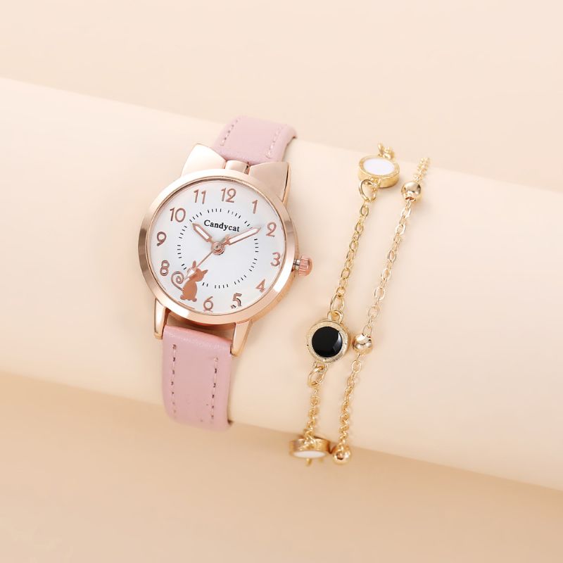 2st Flickor Animal Print Watch + Armband Set
