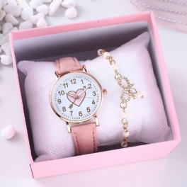 2st Flickor Heart Pattern Quartz Watch & Butterfly Armband Set Barnpresent