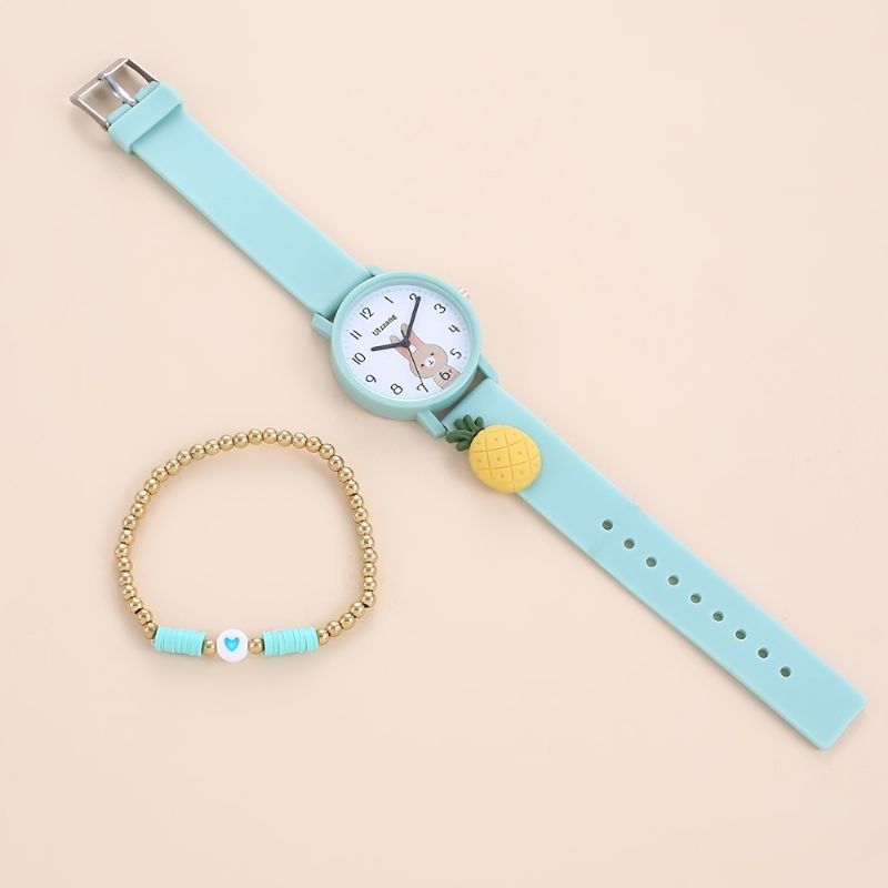 2st Flickor Söt Cartoon Quartz Watch & Armband Set