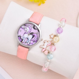 2st Flickor Unicorn Student Quartz Watch & Armband Set Barn Gift