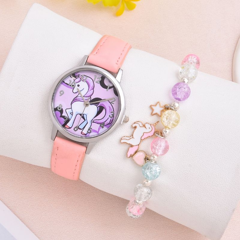 2st Flickor Unicorn Student Quartz Watch & Armband Set Barn Gift