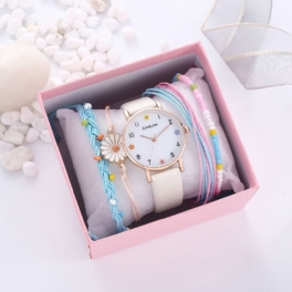 Barns Flickor Enkel Flower Quartz Watch + Daisy Armband Set