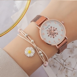 Barns Quartz Watch Simple Mode & Armband Daisy Pendant
