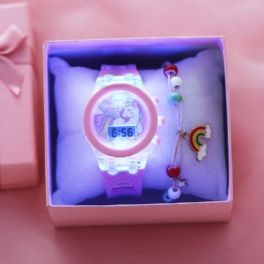 Flickor Lighting Unicorn Electronic Watch & Armband Set With Box 2st Christmas Gift