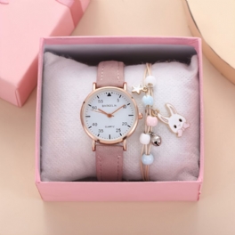 Flickor Mode Pink Quartz Watch + Bunny Armband