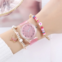 Flickor Simple Mode Quartz Watch & Armband Set Barnpresent