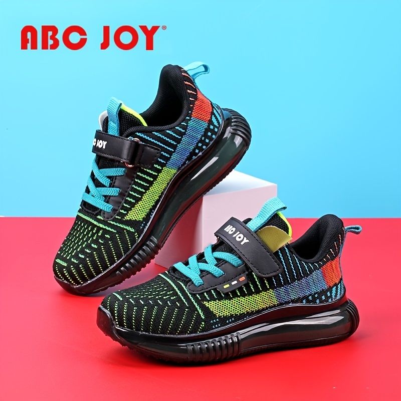 Abc Joy Pojkar Casual Stickade Sneakers Med Färgglada Ränder Mjuk Sula Andas Snabbtorkande Halkfria Löparskor