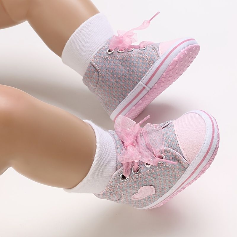 Bebis Flickor Söt Hjärta Spets Sneakers Casual Lättvikts Mjuk Sula Princess Toddler Skor