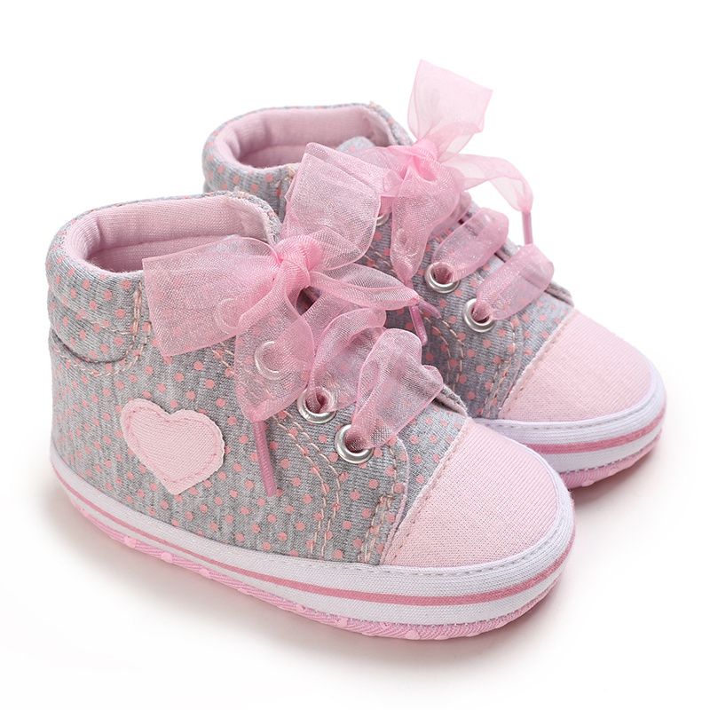 Bebis Flickor Söt Hjärta Spets Sneakers Casual Lättvikts Mjuk Sula Princess Toddler Skor