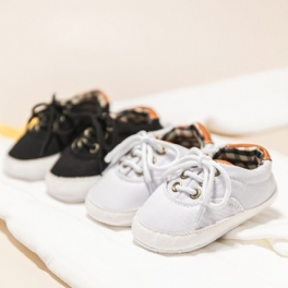Bebis Pojkar Casual Enkla Canvas Sneakers Klassiska Halkfria Mjuk Sula Snörningsskor För Småbarn För Promenader