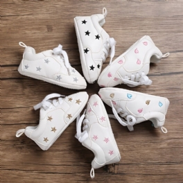 Bebis Pojkar Simple Star Broderade Sneakers Casual Mjuk Sula Andas Promenadskor Med Snörning