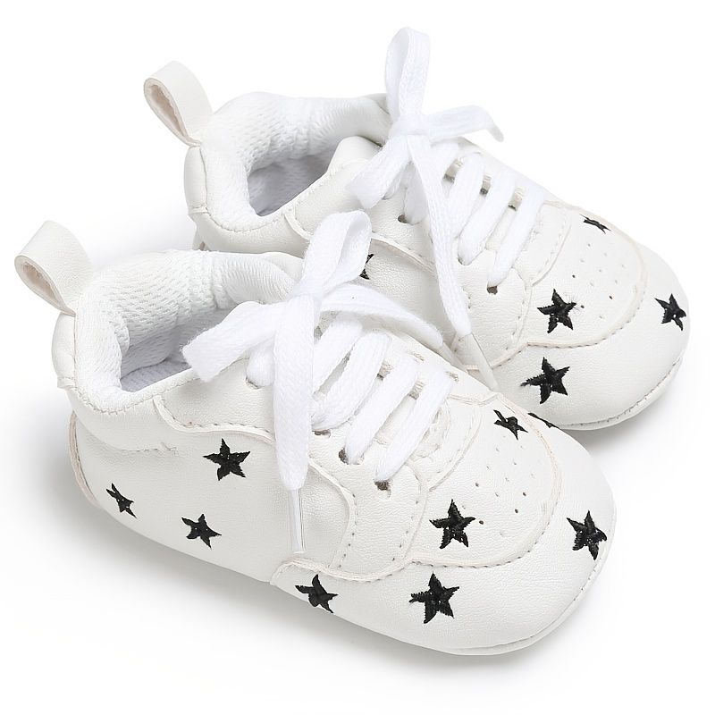 Bebis Pojkar Simple Star Broderade Sneakers Casual Mjuk Sula Andas Promenadskor Med Snörning