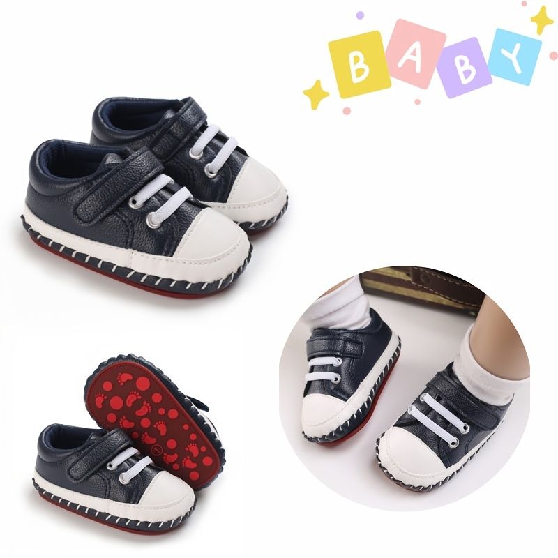 Småbarn Bebis Pojkar Läder Sneakers Mjuk Gummi Halkfri Newborn First Walker Skor