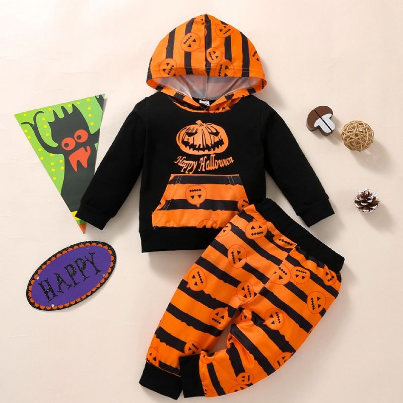 2 St Halloween Bebis Pojkar Full Print Hood Sweatshirt Set