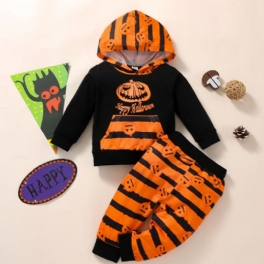 2 St Halloween Bebis Pojkar Full Print Hood Sweatshirt Set