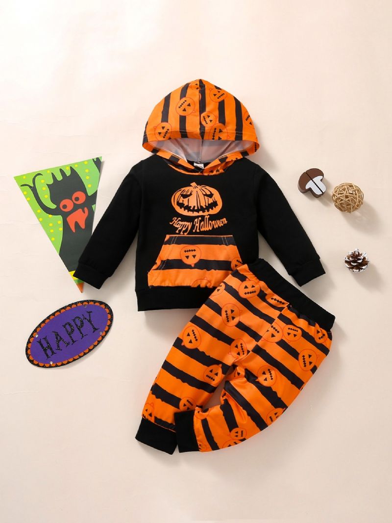 2 St Halloween Bebis Pojkar Full Print Hood Sweatshirt Set