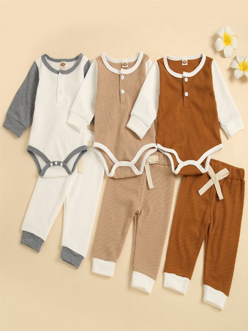 2 St Småbarnsblock Långärmad Onesie & Byxa Set