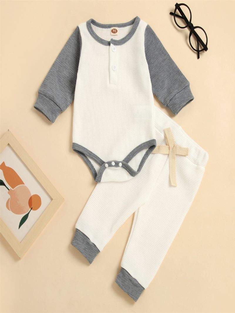 2 St Småbarnsblock Långärmad Onesie & Byxa Set