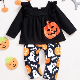 2ps Flickor Halloween Black Pumpkin Top & Ghost Pants Set