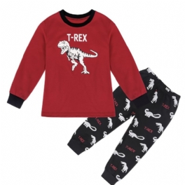 2st Barn Pojkar Pyjamas Tecknad Dinosaurietryck Rundhalsad Långärmad Topp & Byxa Set