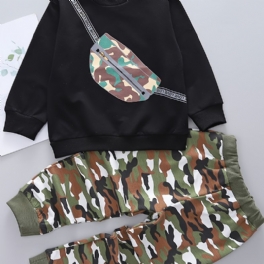 2st Bebis Camouflage Skolväska Print Pullover Rundhalsad Långärmad Sweatshirt & Byxa Set För Pojkar