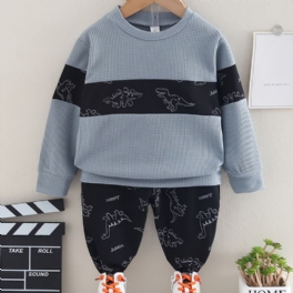 2st Bebis Dinosaur Print Splicing Pullover Rund Neck Långärmad Sweatshirt & Byxa Set För Flickor Pojkar