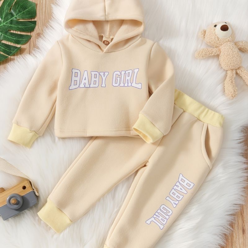 2st Bebis Flickor Hoodie Bokstavstryck Långärmad Tröja Sweatshirt & Byxa Set