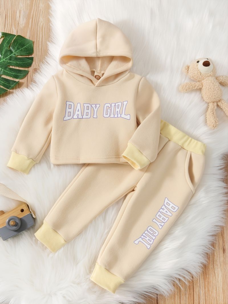 2st Bebis Flickor Hoodie Bokstavstryck Långärmad Tröja Sweatshirt & Byxa Set