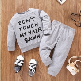2st Bebis Letter Print Pullover Rund Neck Långärmad Sweatshirt & Byxa Set För Flickor Pojkar