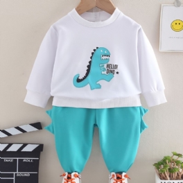 2st Bebis Little Dinosaur Print Pullover Rund Neck Långärmad Sweatshirt & Byxa Set För Flickor Pojkar