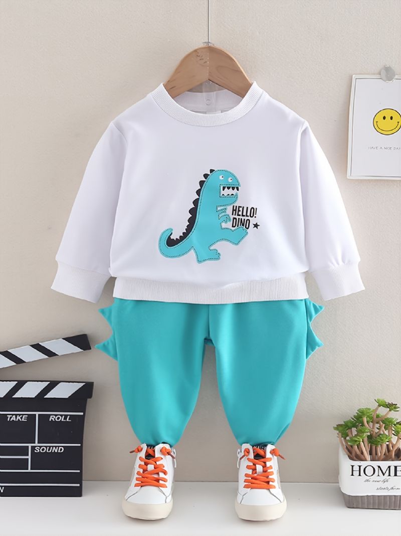 2st Bebis Little Dinosaur Print Pullover Rund Neck Långärmad Sweatshirt & Byxa Set För Flickor Pojkar