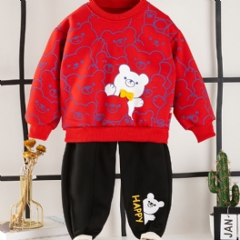 2st Bebis Pojkar Bear Print Pullover Rund Neck Långärmad Sweatshirt & Byxset Barnkläder