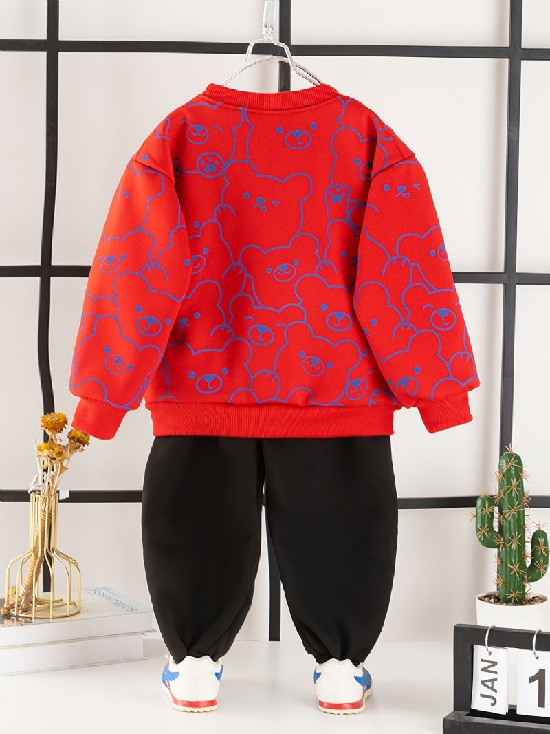 2st Bebis Pojkar Bear Print Pullover Rund Neck Långärmad Sweatshirt & Byxset Barnkläder