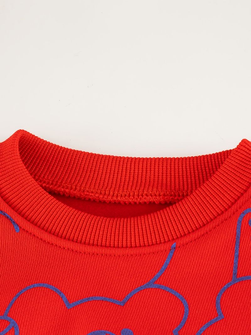 2st Bebis Pojkar Bear Print Pullover Rund Neck Långärmad Sweatshirt & Byxset Barnkläder