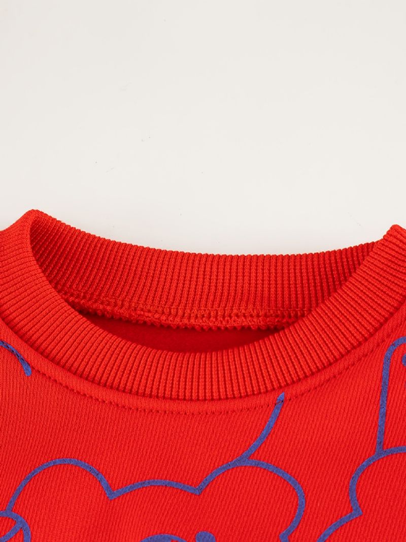 2st Bebis Pojkar Bear Print Pullover Rund Neck Långärmad Sweatshirt & Byxset Barnkläder