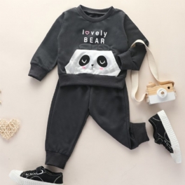 2st Bebis Pojkar Brevtryck Panda Tecknad Rundhalsad Långärmad Pullover Sweatshirt Solid Elastisk Midja Byxor Set Kläder