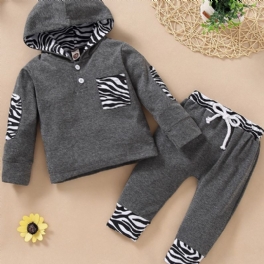 2st Bebis Pojkar Djurmönster Hood Sweatshirt & Kontrast Trim Byxor Set