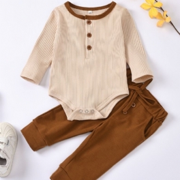 2st Bebis Pojkar Enfärgad Långärmad Round Neck Romper & Byxa Set