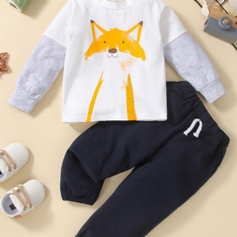 2st Bebis Pojkar Fox Print Pullover Rund Neck Långärmad Sweatshirt & Byx Set