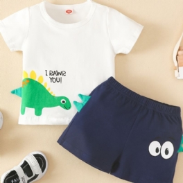 2st Bebis Pojkar Kortärmad Dinosaur Letter Print Tee & Shorts Set Barnkläder