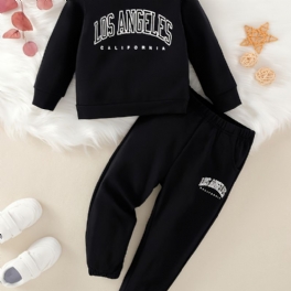 2st Bebis Pojkar Letter Print Pullover Rundhalsad Långärmad Sweatshirt & Byx Set