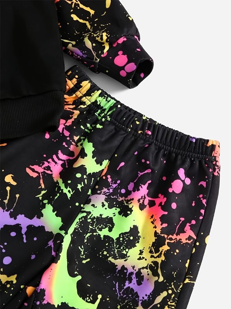 2st Bebis Pojkar Print Pullover Rund Neck Långärmad Sweatshirt & Byx Set Barnkläder