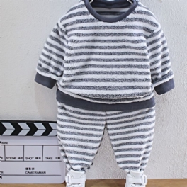 2st Bebis Pojkar Randig Plysch Pullover Rundhalsad Långärmad Sweatshirt & Byxa Set Barnkläder
