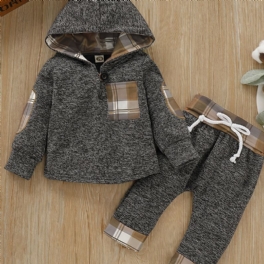 2st Bebis Pojkar Rutigt Hoodies Vinter Sweatshirt & Kontrast Trim Set