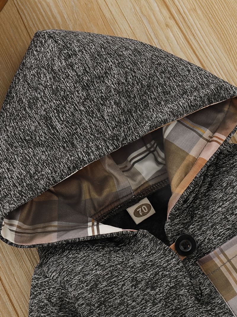 2st Bebis Pojkar Rutigt Hoodies Vinter Sweatshirt & Kontrast Trim Set