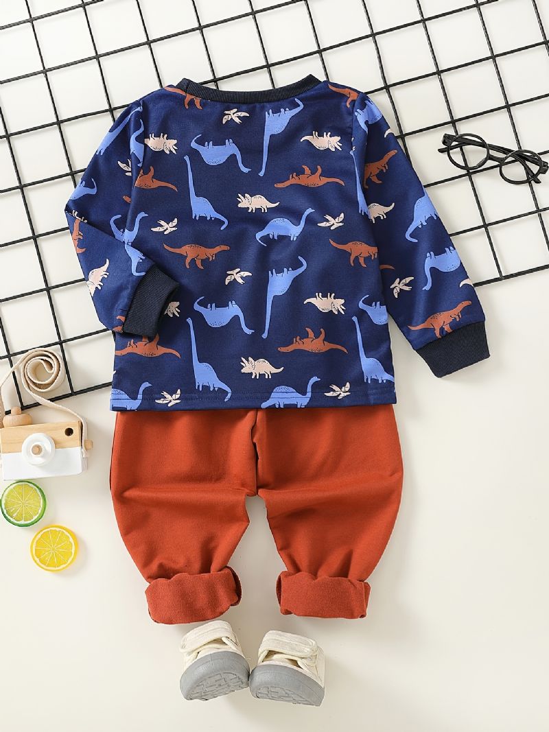 2st Bebis Pojkar T-shirt Dinosaurietryck Rundhalsad Långärmad Topp & Byxuppsättning Barnkläder