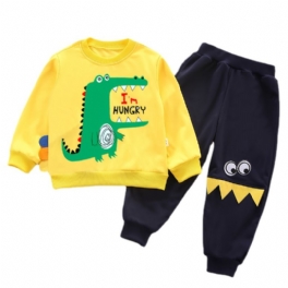 2st Bebis Pojkar Tecknad Dinosaur Print Pullover Rundhalsad Långärmad Sweatshirt & Byxa Barnkläder Set